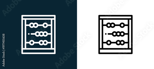 Two-color abacus outline icon pair in black and white, editable stroke vector illustration for web, mobile apps, UI design, branding, and print from children toys