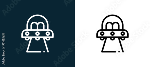 Two-color ufo outline icon pair in black and white, editable stroke vector illustration for web, mobile apps, UI design, branding, and print from children toys
