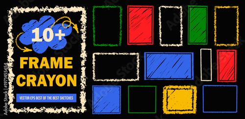 Square drawn line with crayon cadre uneven and texture frame chalk.