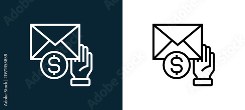 Two-color envelope outline icon pair in black and white, editable stroke vector illustration for web, mobile apps, UI design, branding, and print from CORRUPTION ELEMENTS