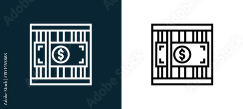 Two-color arrest outline icon pair in black and white, editable stroke vector illustration for web, mobile apps, UI design, branding, and print from CORRUPTION ELEMENTS