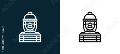 Two-color bandit outline icon pair in black and white, editable stroke vector illustration for web, mobile apps, UI design, branding, and print from CORRUPTION ELEMENTS
