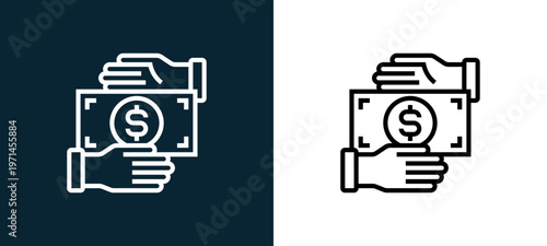 Two-color bribery outline icon pair in black and white, editable stroke vector illustration for web, mobile apps, UI design, branding, and print from CORRUPTION ELEMENTS