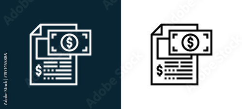 Two-color fraudulent outline icon pair in black and white, editable stroke vector illustration for web, mobile apps, UI design, branding, and print from CORRUPTION ELEMENTS