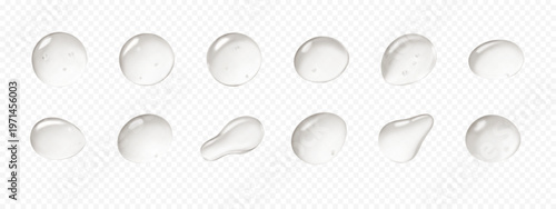 3d liquid gel serum drops. Droplets of cosmetic product isolated on transparent background