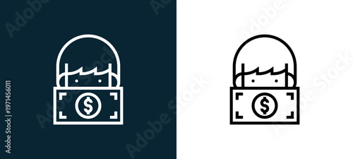 Two-color bribery outline icon pair in black and white, editable stroke vector illustration for web, mobile apps, UI design, branding, and print from CORRUPTION ELEMENTS