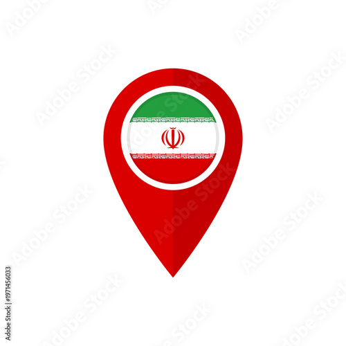 Location pin icon with flag of Iran. Map marker or pointer with Iranian flag