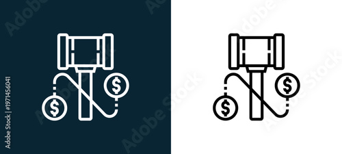 Two-color hammer outline icon pair in black and white, editable stroke vector illustration for web, mobile apps, UI design, branding, and print from CORRUPTION ELEMENTS