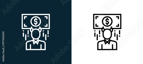 Two-color cheater outline icon pair in black and white, editable stroke vector illustration for web, mobile apps, UI design, branding, and print from CORRUPTION ELEMENTS