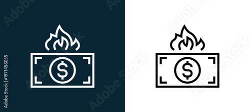 Two-color money outline icon pair in black and white, editable stroke vector illustration for web, mobile apps, UI design, branding, and print from CORRUPTION ELEMENTS