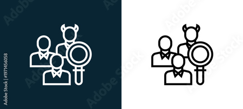 Two-color identify outline icon pair in black and white, editable stroke vector illustration for web, mobile apps, UI design, branding, and print from CORRUPTION ELEMENTS