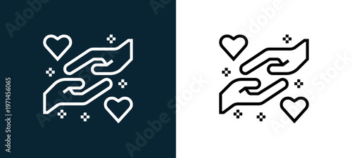 Two-color assistance outline icon pair in black and white, editable stroke vector illustration for web, mobile apps, UI design, branding, and print from charity elements