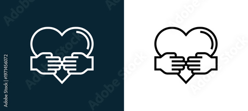 Two-color charity outline icon pair in black and white, editable stroke vector illustration for web, mobile apps, UI design, branding, and print from charity elements