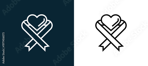 Two-color awareness outline icon pair in black and white, editable stroke vector illustration for web, mobile apps, UI design, branding, and print from charity elements