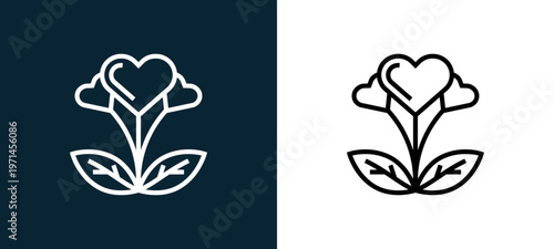 Two-color plant outline icon pair in black and white, editable stroke vector illustration for web, mobile apps, UI design, branding, and print from charity elements