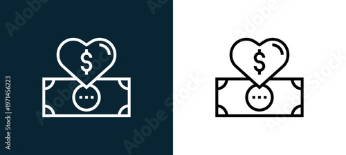 Two-color money outline icon pair in black and white, editable stroke vector illustration for web, mobile apps, UI design, branding, and print from charity elements