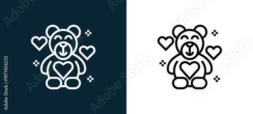 Two-color toy outline icon pair in black and white, editable stroke vector illustration for web, mobile apps, UI design, branding, and print from charity elements