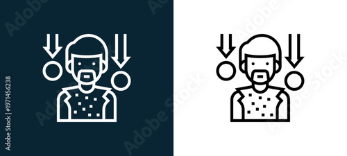Two-color pauper outline icon pair in black and white, editable stroke vector illustration for web, mobile apps, UI design, branding, and print from charity elements