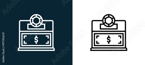 Two-color saving money outline icon pair in black and white, editable stroke vector illustration for web, mobile apps, UI design, branding, and print from charity elements