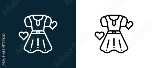 Two-color clothing outline icon pair in black and white, editable stroke vector illustration for web, mobile apps, UI design, branding, and print from charity elements