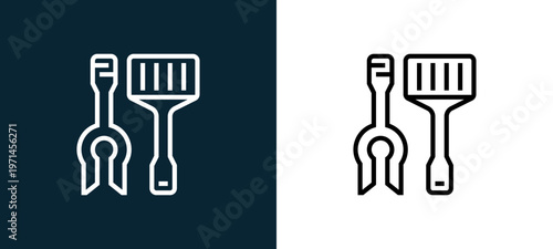 Two-color tools outline icon pair in black and white, editable stroke vector illustration for web, mobile apps, UI design, branding, and print from and grill