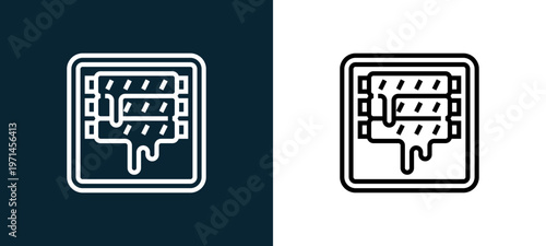 Two-color sausage outline icon pair in black and white, editable stroke vector illustration for web, mobile apps, UI design, branding, and print from and grill