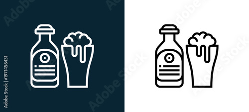 Two-color beverage outline icon pair in black and white, editable stroke vector illustration for web, mobile apps, UI design, branding, and print from and grill