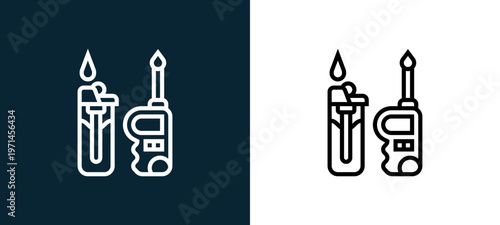 Two-color lighter outline icon pair in black and white, editable stroke vector illustration for web, mobile apps, UI design, branding, and print from and grill