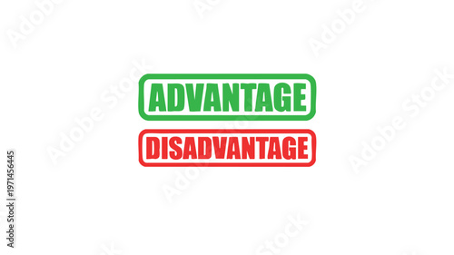 Advantage and Disadvantage Concept: The words Advantage and Disadvantage are prominently displayed, showcasing two contrasting concepts in bold, rectangular boxes, creating a clear visual dichotomy.