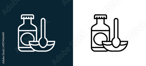 Two-color meal outline icon pair in black and white, editable stroke vector illustration for web, mobile apps, UI design, branding, and print from and grill