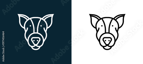 Two-color dog outline icon pair in black and white, editable stroke vector illustration for web, mobile apps, UI design, branding, and print from animal head