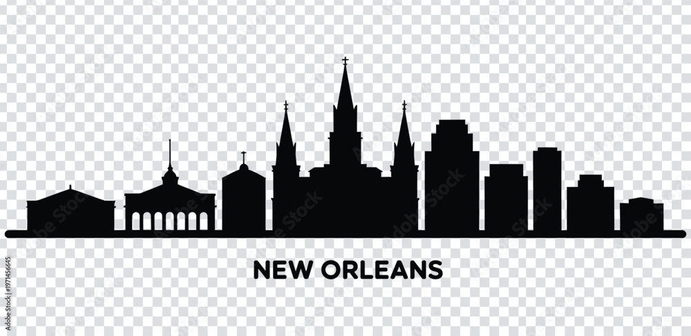Fototapeta premium Vector illustration new orleans city skyline silhouette with iconic buildings