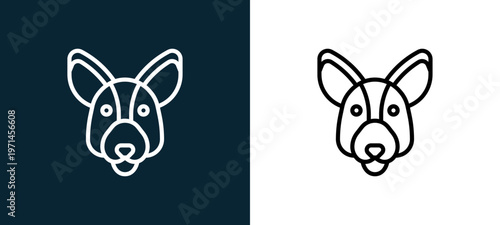 Two-color kangaroo outline icon pair in black and white, editable stroke vector illustration for web, mobile apps, UI design, branding, and print from animal head
