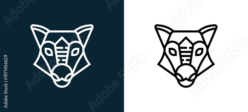 Two-color fox outline icon pair in black and white, editable stroke vector illustration for web, mobile apps, UI design, branding, and print from animal head