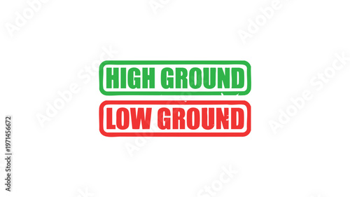 Clear visual distinction between high and low ground concepts presented with simple text labels.