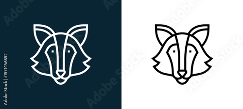 Two-color wolf outline icon pair in black and white, editable stroke vector illustration for web, mobile apps, UI design, branding, and print from animal head