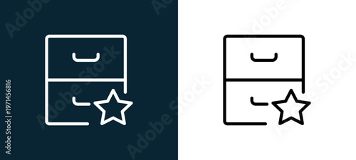 Two-color archive outline icon pair in black and white, editable stroke vector illustration for web, mobile apps, UI design, branding, and print from interaction set