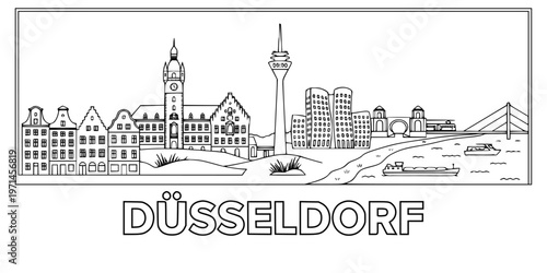 Germany, Dusseldorf architecture line skyline illustration. Linear vector cityscape with famous landmarks, city sights, design icons. Landscape wtih editable strokes