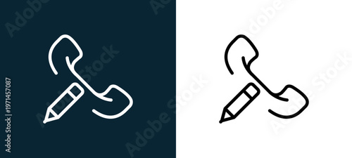 Two-color phone call outline icon pair in black and white, editable stroke vector illustration for web, mobile apps, UI design, branding, and print from interaction set