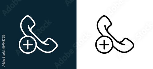 Two-color phone call outline icon pair in black and white, editable stroke vector illustration for web, mobile apps, UI design, branding, and print from interaction set