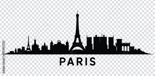 Vector illustration black silhouette of paris city skyline with eiffel tower