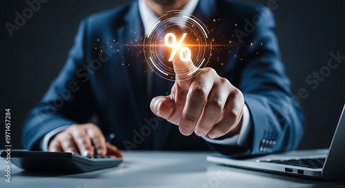 Business Professional Calculating Interest Rate Using Digital Interface