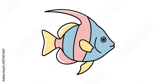 Colorful cartoon fish swimming right.