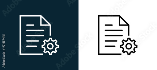 Two-color file outline icon pair in black and white, editable stroke vector illustration for web, mobile apps, UI design, branding, and print from interaction set