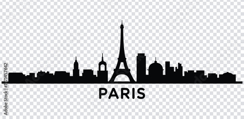 Vector illustration black silhouette of paris city skyline with eiffel tower