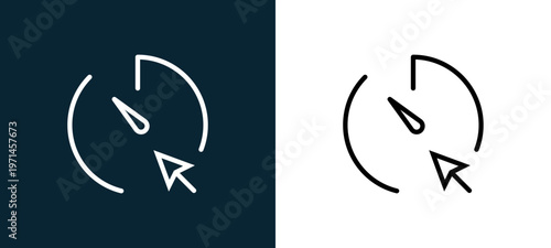 Two-color stopwatch outline icon pair in black and white, editable stroke vector illustration for web, mobile apps, UI design, branding, and print from interaction set
