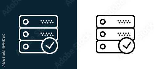 Two-color server outline icon pair in black and white, editable stroke vector illustration for web, mobile apps, UI design, branding, and print from interaction set