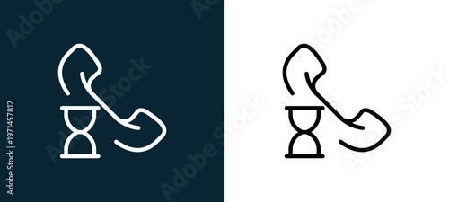 Two-color phone call outline icon pair in black and white, editable stroke vector illustration for web, mobile apps, UI design, branding, and print from interaction set