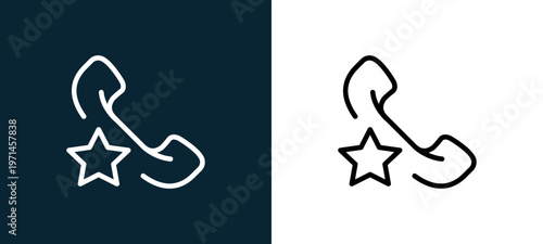Two-color phone call outline icon pair in black and white, editable stroke vector illustration for web, mobile apps, UI design, branding, and print from interaction set