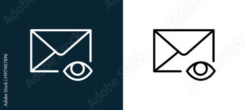 Two-color mail outline icon pair in black and white, editable stroke vector illustration for web, mobile apps, UI design, branding, and print from interaction set